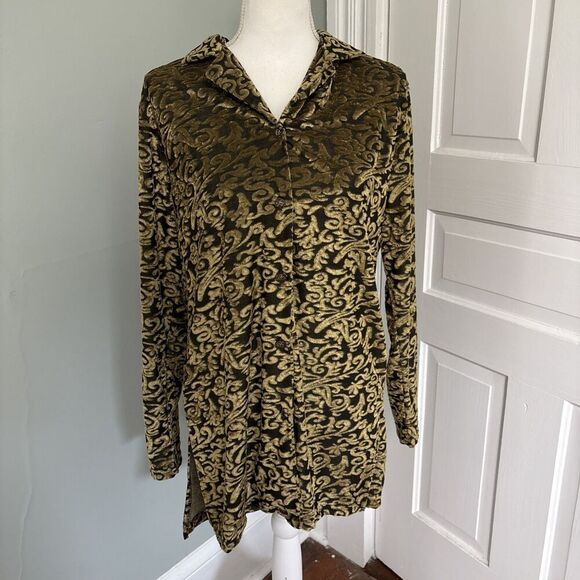 Vintage Diane Von Furstenberg DVF Blouse Button Up Black Gold Velvet Medium - Picture 1 of 4